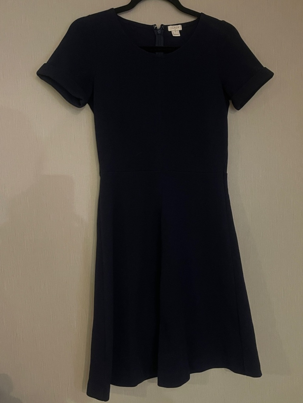 J crew sz 2 navy ribbed zipper back fit flare dress